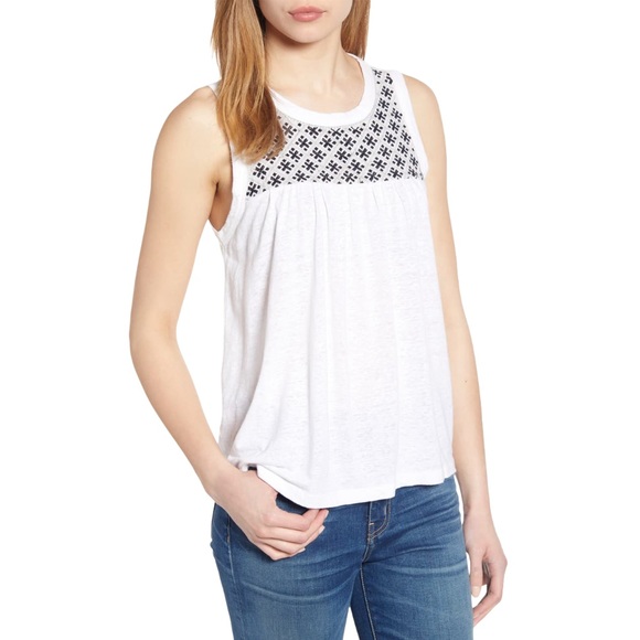 Lucky Brand Tops - NWT LUCKY BRAND Embroidered Linen Blend Tank Top